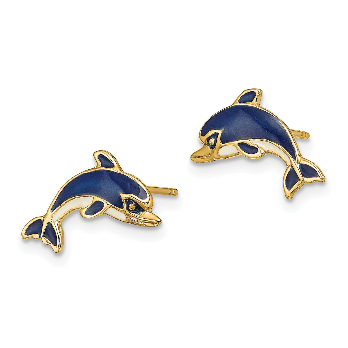14K Blue and White Enamel Dolphin Post Earrings-TE689