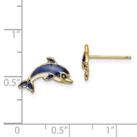 14K Blue and White Enamel Dolphin Post Earrings-TE689