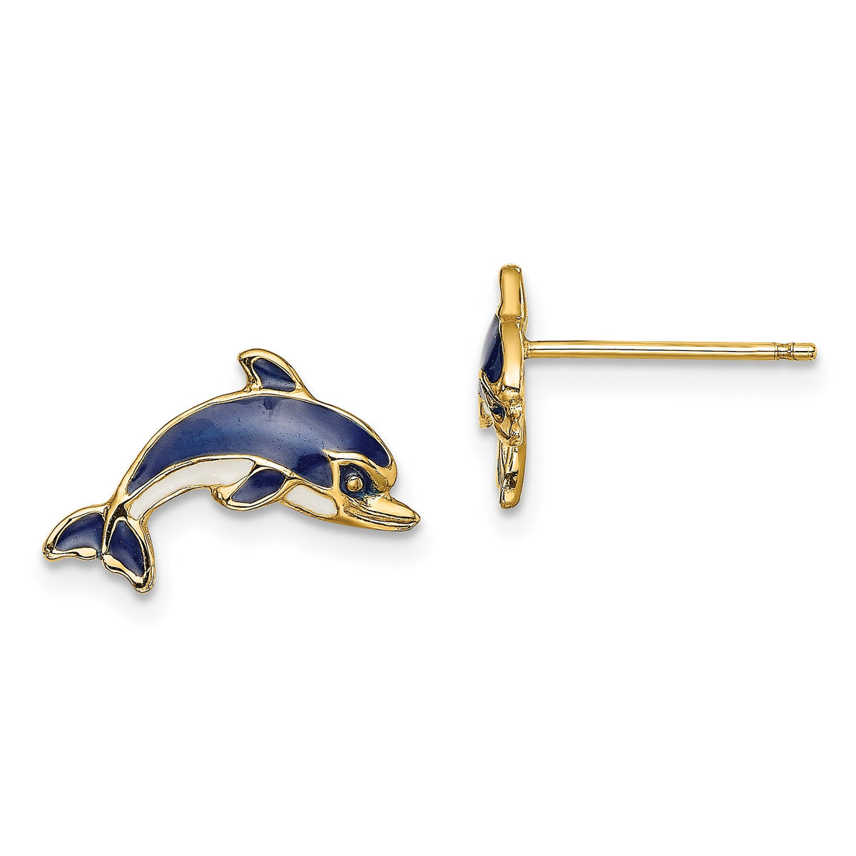 14K Blue and White Enamel Dolphin Post Earrings-TE689
