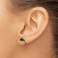 14K White and Black Enamel Dolphin Post Earrings-TE690