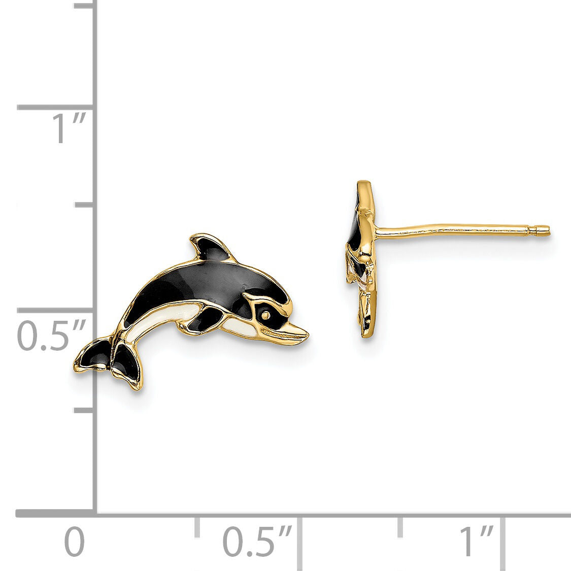 14K White and Black Enamel Dolphin Post Earrings-TE690