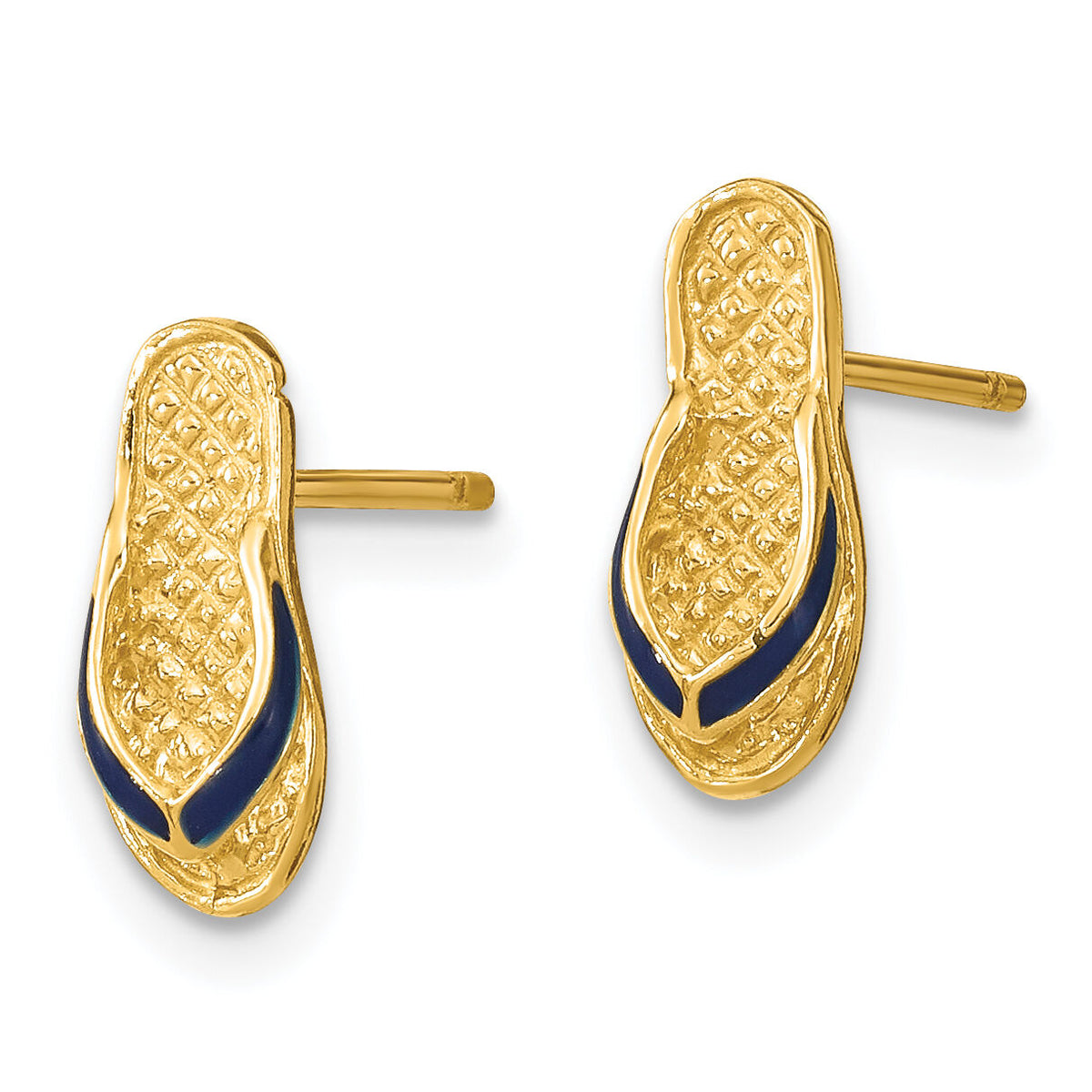14k  3D W/ Blue Enamel Single Flip-Flop Post Earrings-TE694
