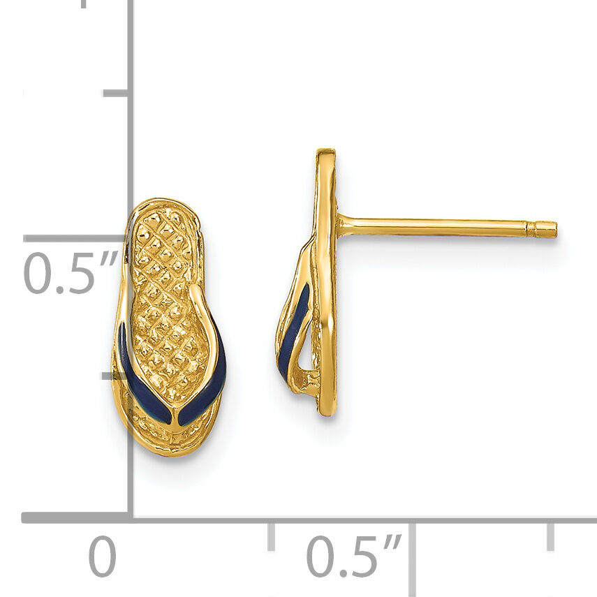 14k  3D W/ Blue Enamel Single Flip-Flop Post Earrings-TE694