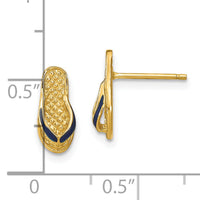 14k  3D W/ Blue Enamel Single Flip-Flop Post Earrings-TE694