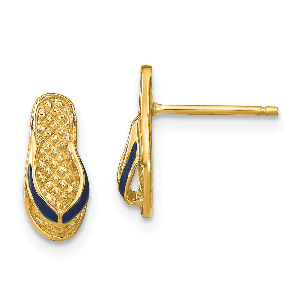 14k  3D W/ Blue Enamel Single Flip-Flop Post Earrings-TE694