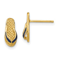 14k  3D W/ Blue Enamel Single Flip-Flop Post Earrings-TE694
