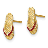 14k  3D W/ Fuschia Enamel Single Flip-Flop Post Earrings-TE695