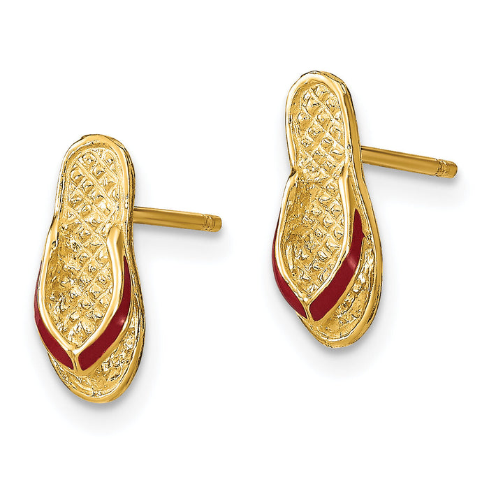 14k  3D W/ Fuschia Enamel Single Flip-Flop Post Earrings-TE695