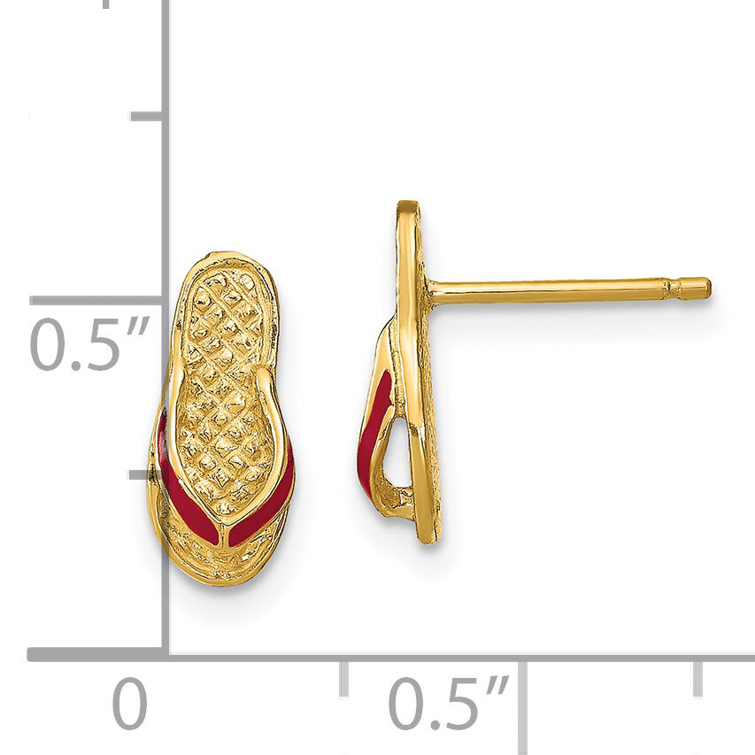 14k  3D W/ Fuschia Enamel Single Flip-Flop Post Earrings-TE695