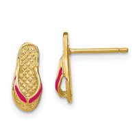 14k  3D W/ Fuschia Enamel Single Flip-Flop Post Earrings-TE695