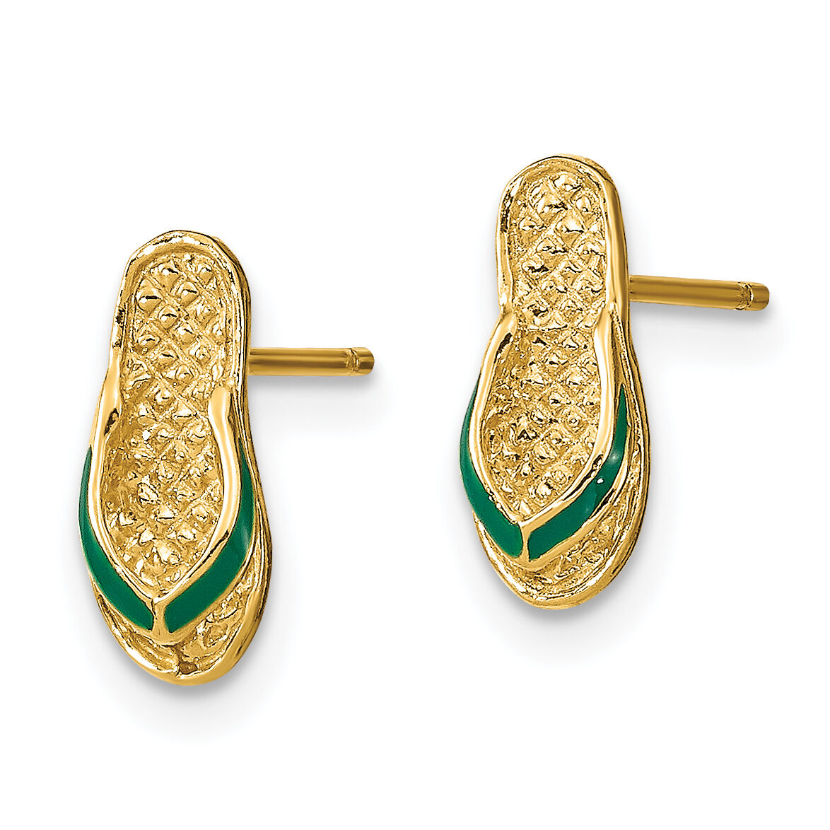 14k  3D W/ Green Enamel Flip-Flop Earrings-TE696