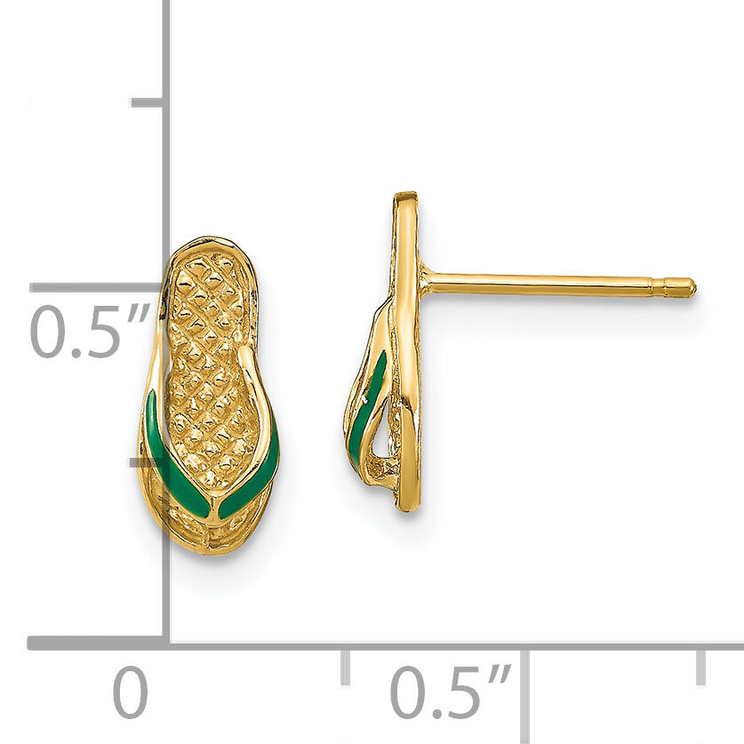 14k  3D W/ Green Enamel Flip-Flop Earrings-TE696