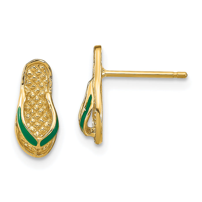 14k  3D W/ Green Enamel Flip-Flop Earrings-TE696