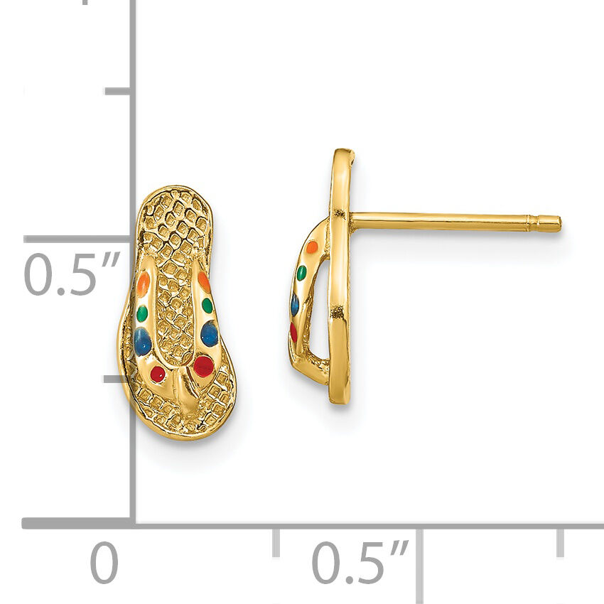 14k  3D W/ Multi-Color Enamel Flip-Flop Earrings-TE697