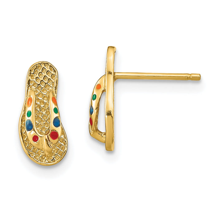 14k  3D W/ Multi-Color Enamel Flip-Flop Earrings-TE697