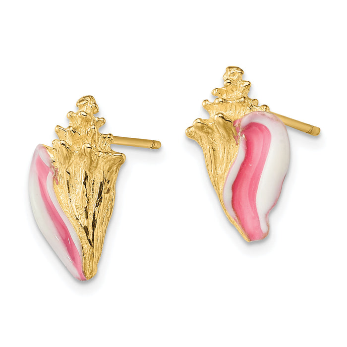 14K White and Pink Enamel Conch Shell Post Earrings-TE702