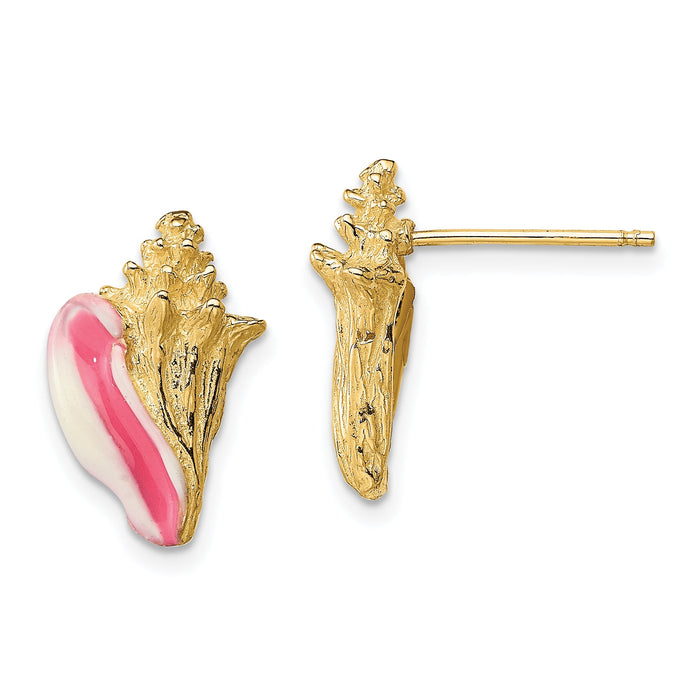 14K White and Pink Enamel Conch Shell Post Earrings-TE702