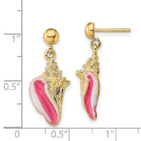 14K White and Pink Enamel Conch Shell Dangle Earrings-TE703