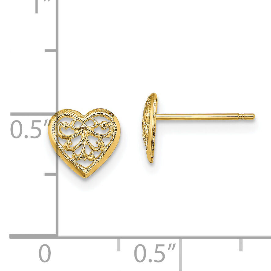 14K Filigree Heart Post Earrings-TE706