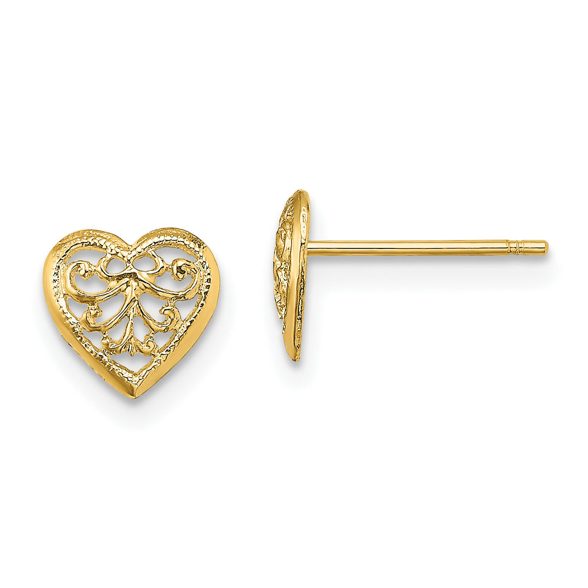 14K Filigree Heart Post Earrings-TE706