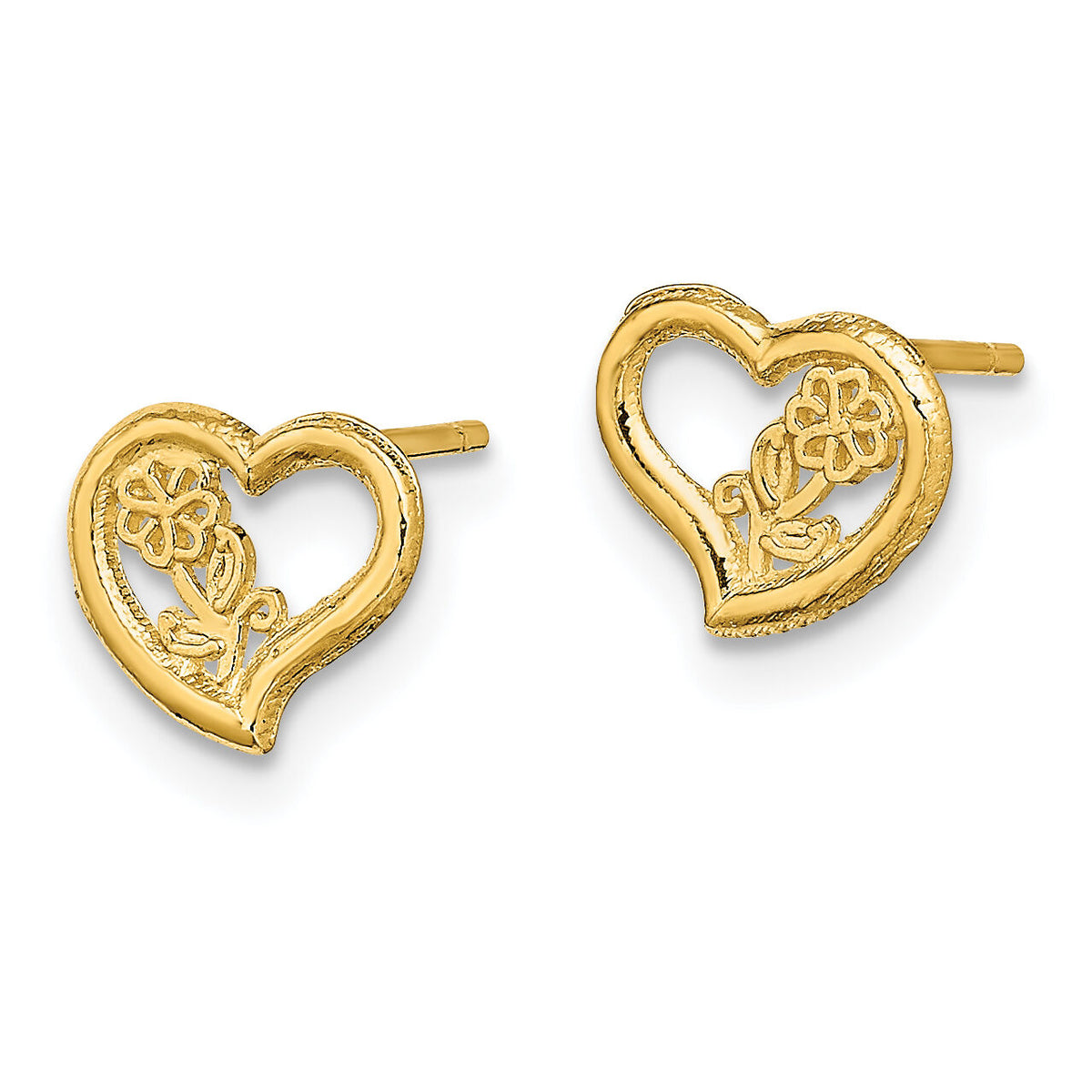 14K Open Heart w/ Flower Post Earrings-TE708