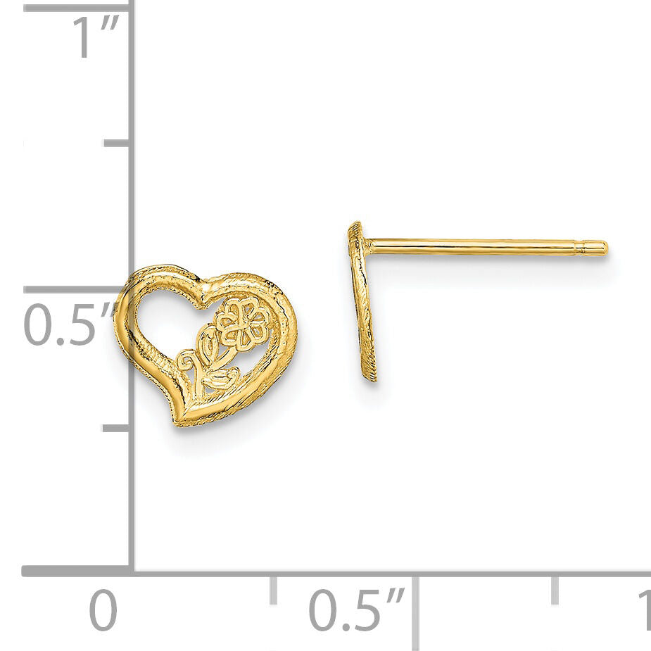 14K Open Heart w/ Flower Post Earrings-TE708
