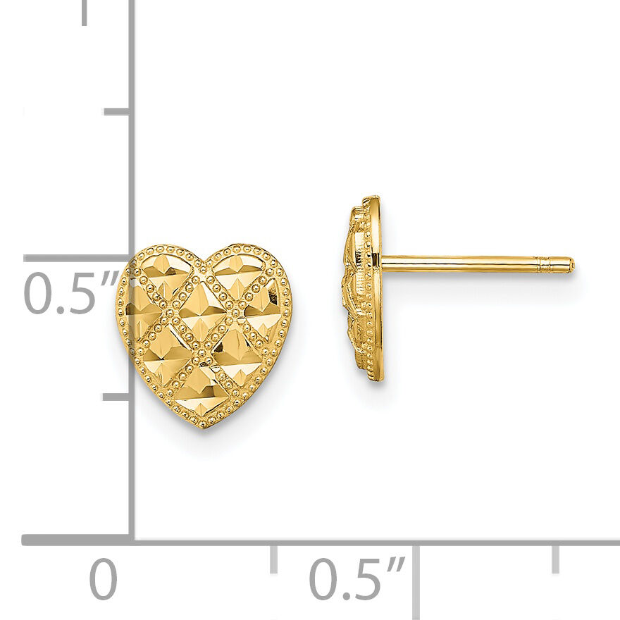 14K Criss-Cross w/ D/C Heart Post Earrings-TE709