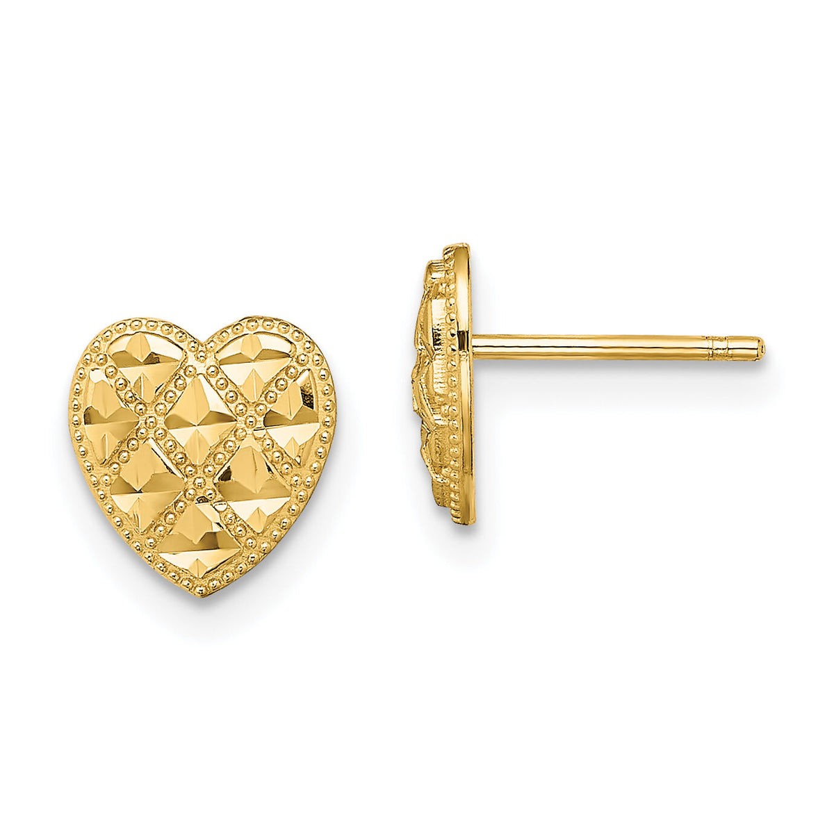 14K Criss-Cross w/ D/C Heart Post Earrings-TE709