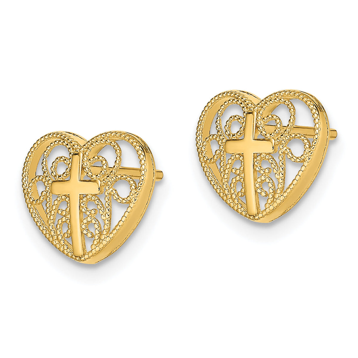 14k Heart w/Cross Post Earrings-TE711