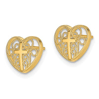 14k Heart w/Cross Post Earrings-TE711
