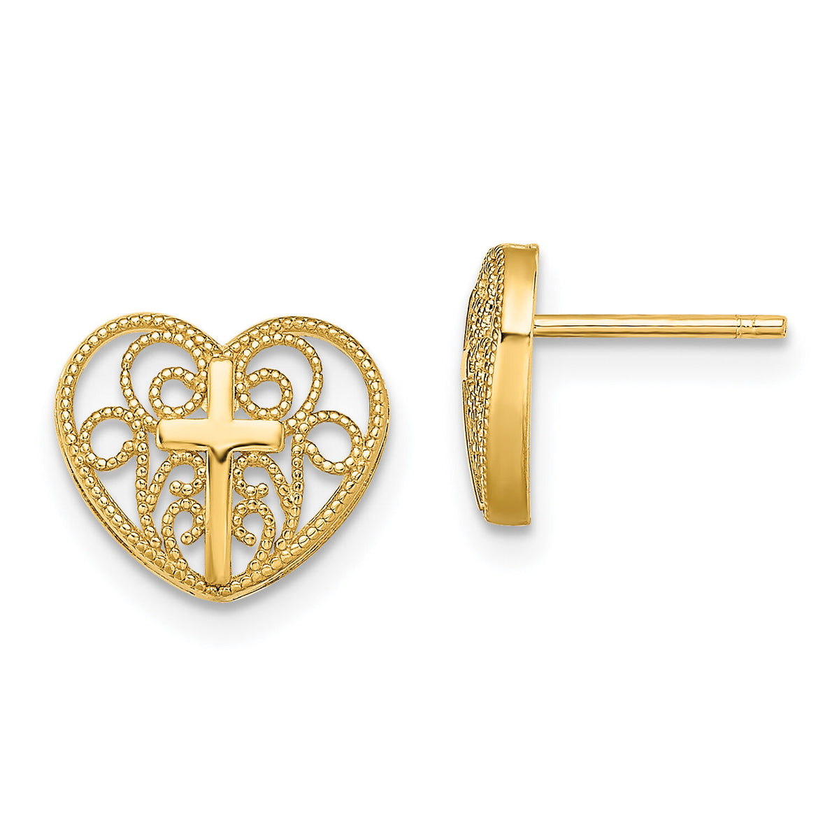 14k Heart w/Cross Post Earrings-TE711