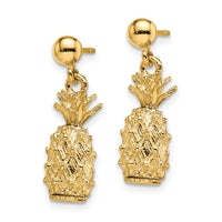 14K 3-D Pineapple Dangle Post Earrings-TE713