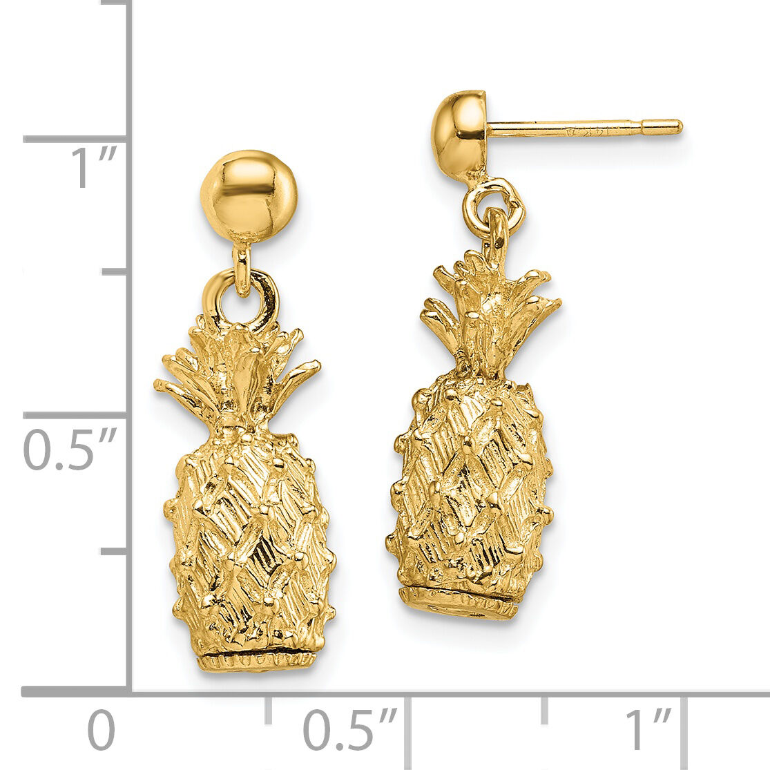 14K 3-D Pineapple Dangle Post Earrings-TE713