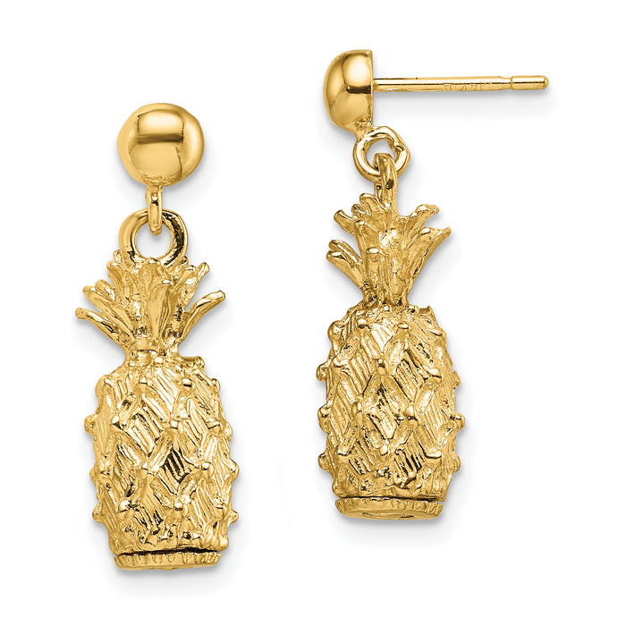 14K 3-D Pineapple Dangle Post Earrings-TE713