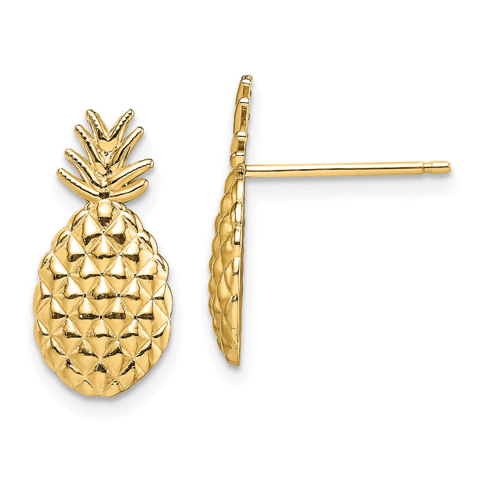 14K Textured Pineapple Post Earrings-TE716