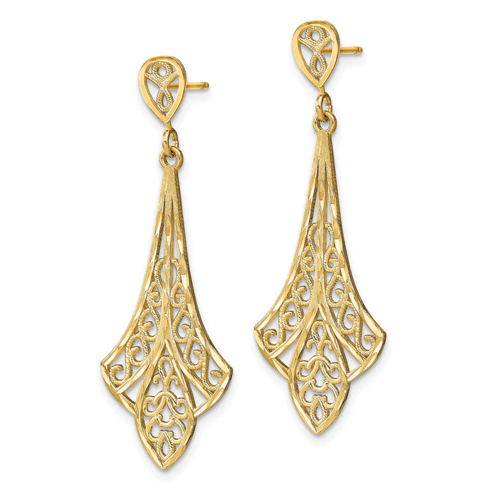 14K D/C Filigree Dangle Post Earrings-TE717