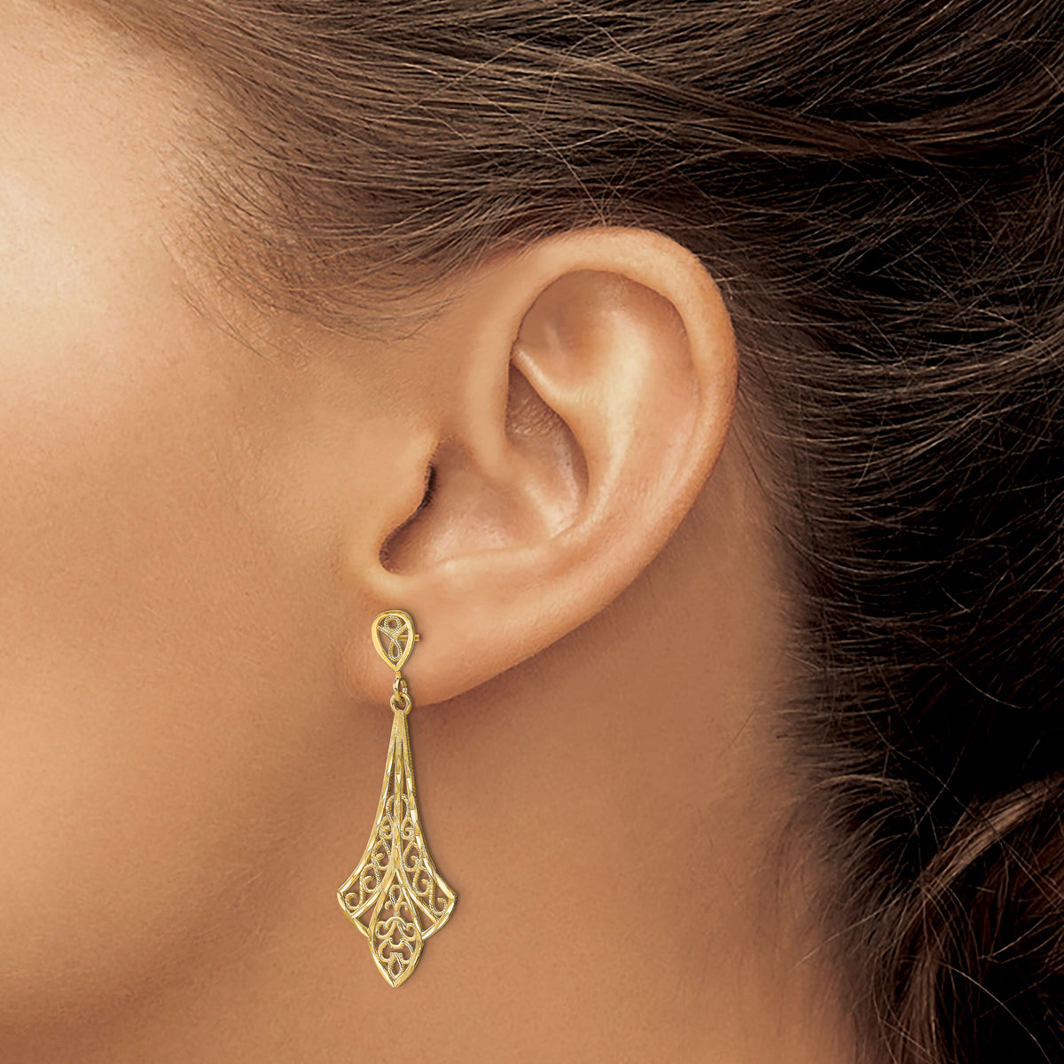 14K D/C Filigree Dangle Post Earrings-TE717