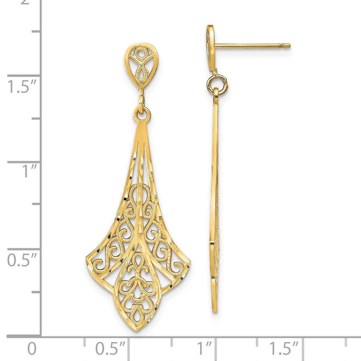 14K D/C Filigree Dangle Post Earrings-TE717