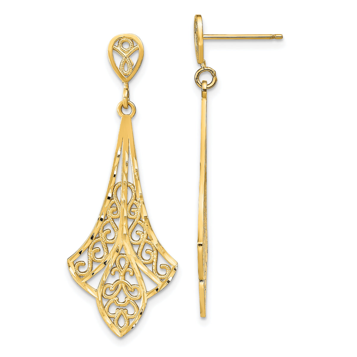 14K D/C Filigree Dangle Post Earrings-TE717