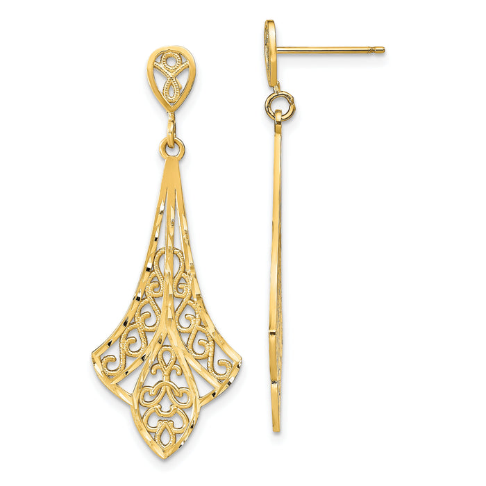 14K D/C Filigree Dangle Post Earrings-TE717