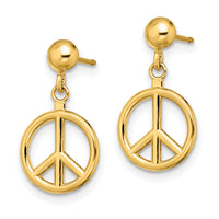 14K 3-D Polished Peace Symbol Dangle Earrings-TE718