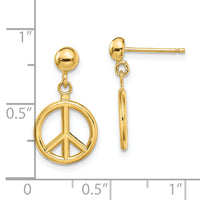14K 3-D Polished Peace Symbol Dangle Earrings-TE718