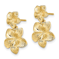 14K Double Plumeria Flower Post Dangle Earrings-TE721