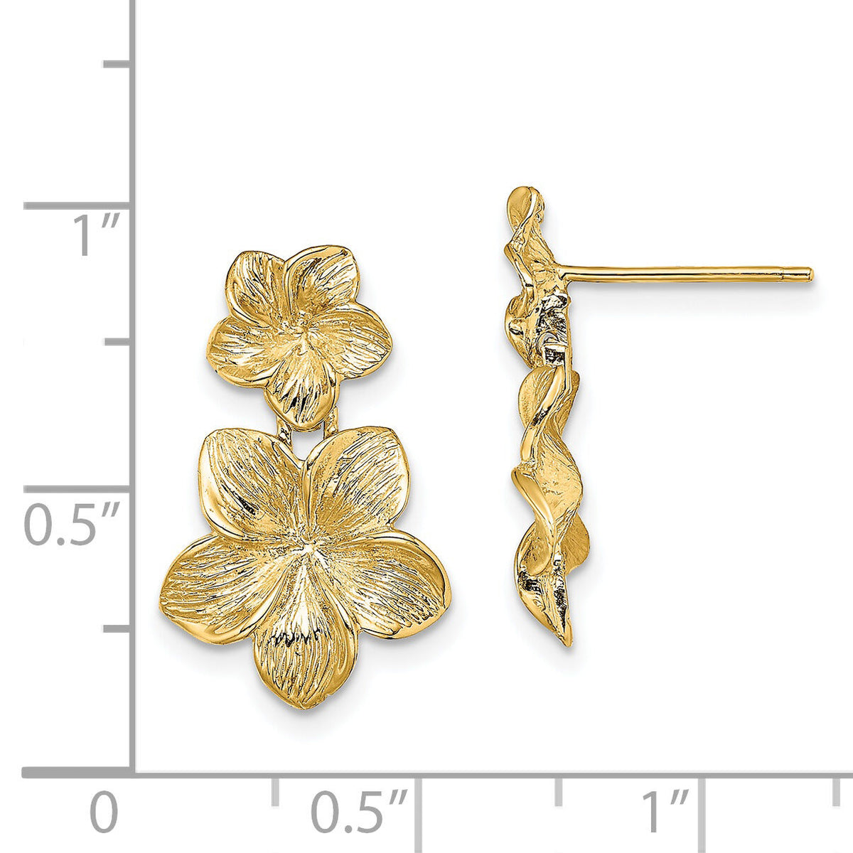14K Double Plumeria Flower Post Dangle Earrings-TE721