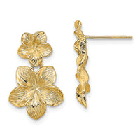 14K Double Plumeria Flower Post Dangle Earrings-TE721
