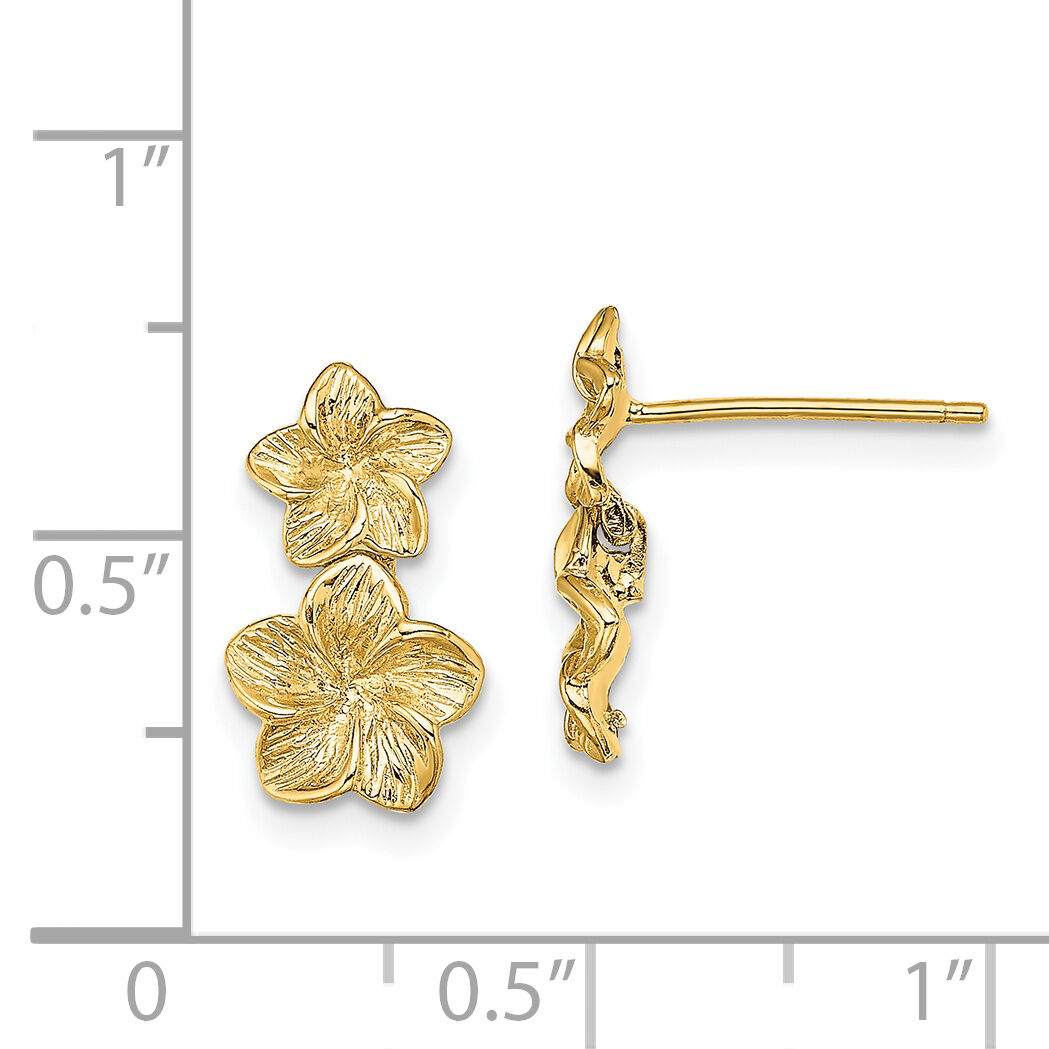 14K Double Plumeria Flower Post Dangle Earrings-TE722