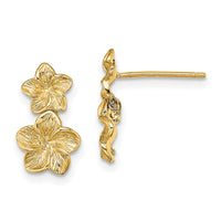14K Double Plumeria Flower Post Dangle Earrings-TE722