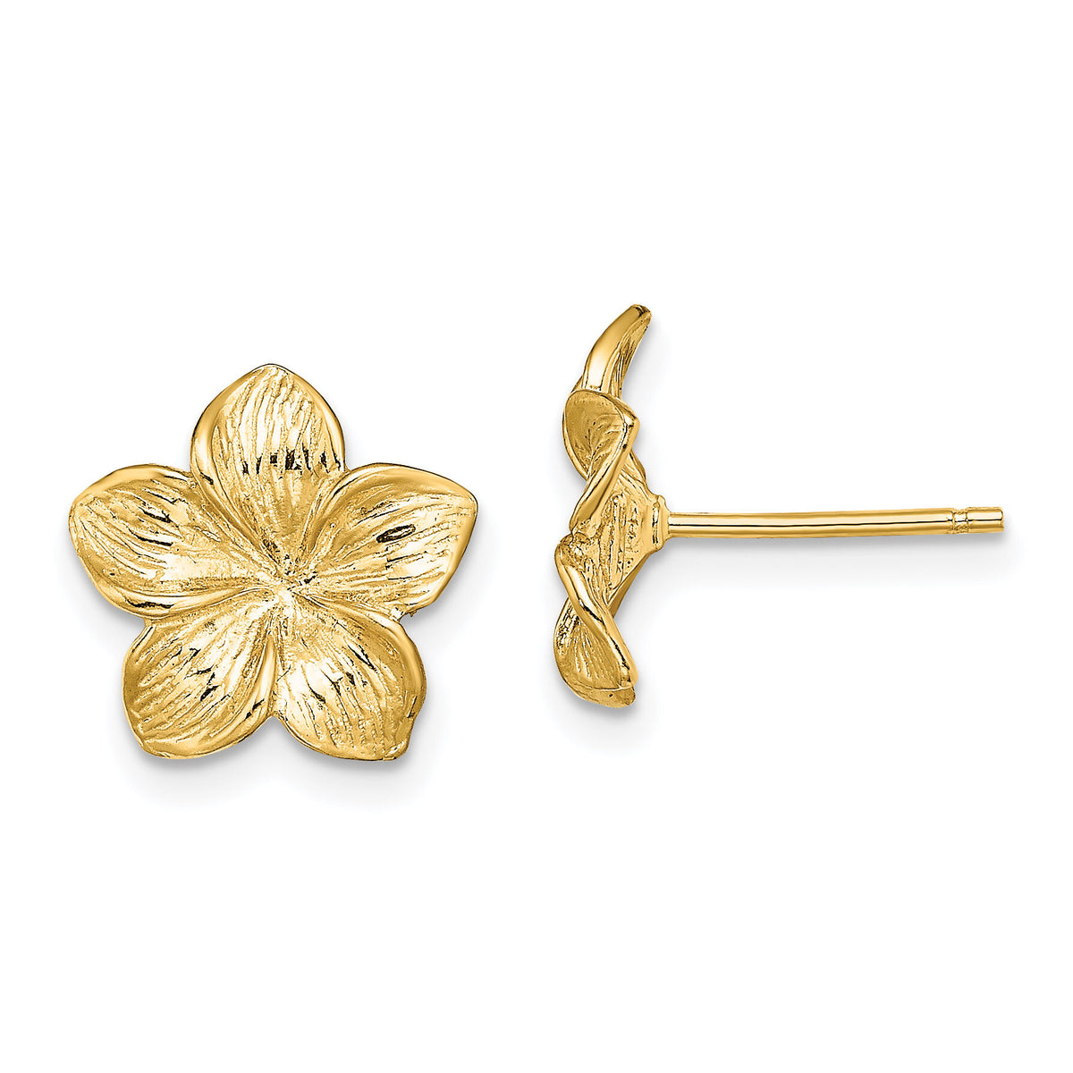 14K Plumeria Flower Post Earrings-TE723