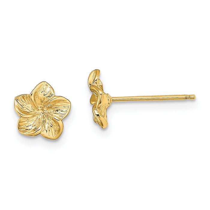 14K Plumeria Flower Post Earrings-TE724
