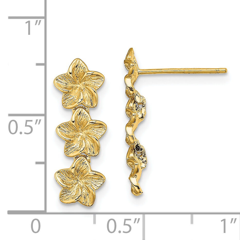 14K Triple Flower Post Dangle Earrings-TE725